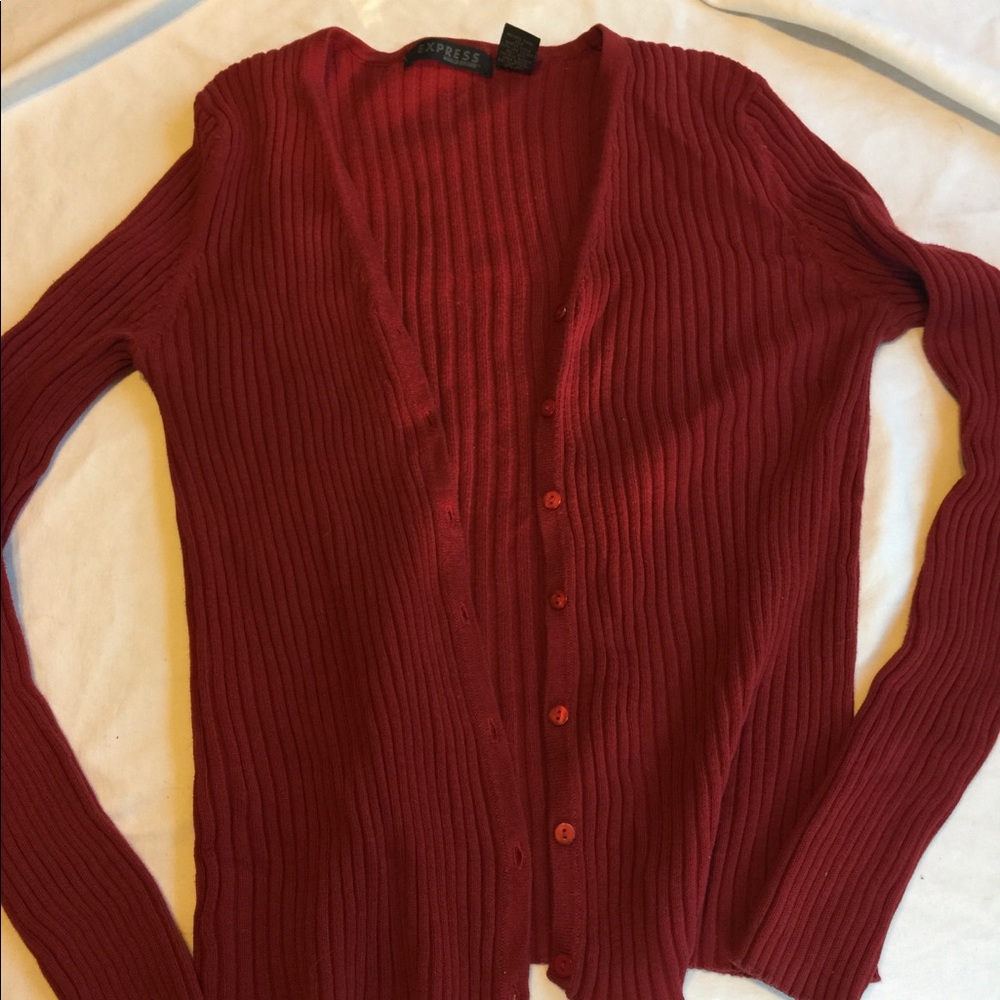 Vintage Express Red Ribbed Cardigan Size Large